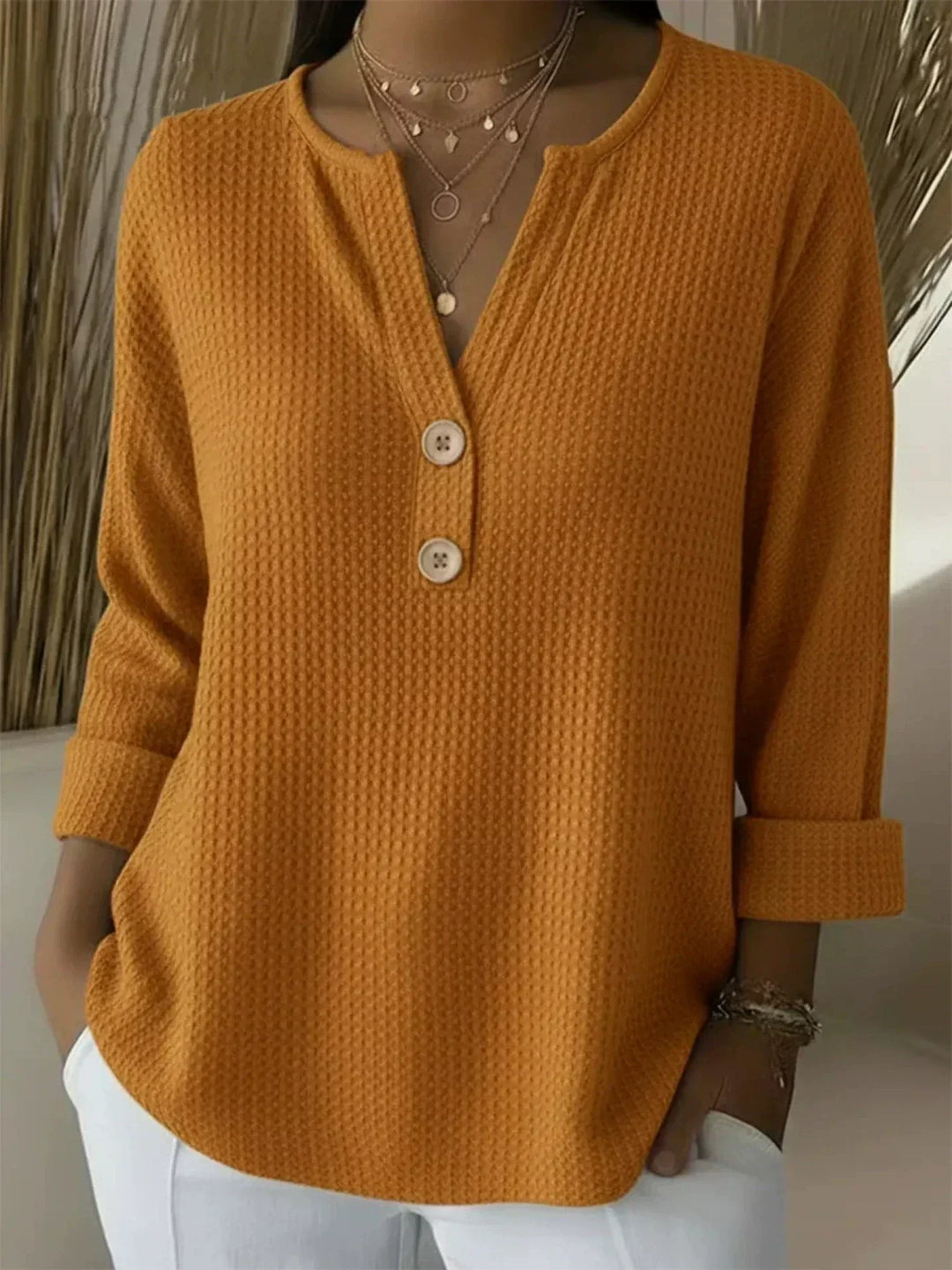 Lucía | Henley majica s naborima i gumbima